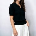 thumbnail image 4 of Women'S Short Sleeve Po-Lo Sweater Knit V Neck Pullover Shirt Summer Top Black S, 4 of 7