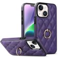 thumbnail image 1 of Feishell Cover Compatible with Apple iPhone 14 6.1 Inch,Fashion Diamond-shaped Texture PU Leather Shockproof Metal Finger Ring Holder Kickstand Lightweight Anti-Scratch Phone Case,Purple, 1 of 8