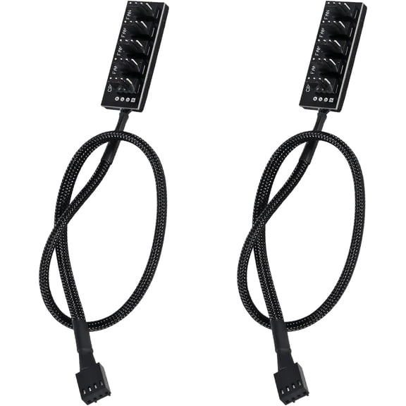 2pcs 4 Pin PWM Fan Hub, PC CPU Cooling 4 PIN/3PIN Power Fan Extension Cable Hub, 1 to 5 Splitter 5 Way Adapter, 33CM