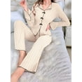 thumbnail image 6 of Women Pajama Lounge Sets Fall 2 Piece Outfits Ribbed Long Sleeve Matching PJ Set Sleepwear Loungewear Cream White S, 6 of 9