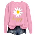thumbnail image 5 of XIAOCHA Womens sweatshirts flower Graphic Happy Letter Print Crewneck Sweatshirt Long Sleeve Pullover sport sweatshirt streetwear Daily Outfit, 5 of 5