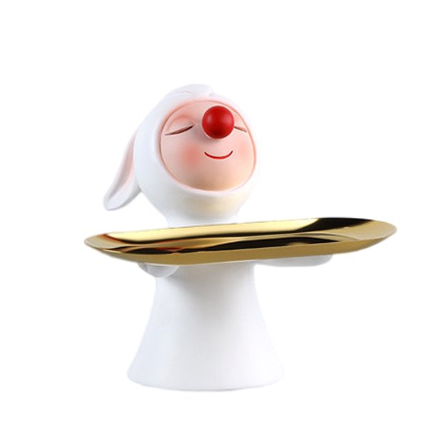 Bandeja de almacenamiento de estatuilla de conejo de nariz roja de resina, esculturas de animales para joyería, pendientes de caramelo, decoración par Rectángulo Sunnimix Bandejas decorativas