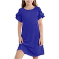 thumbnail image 2 of EGNMCR Robe Unie à Manches Courtes et Col Rond pour Enfants, Jupe Décontractée Confortable pour Filles, Polyester, 2 of 8