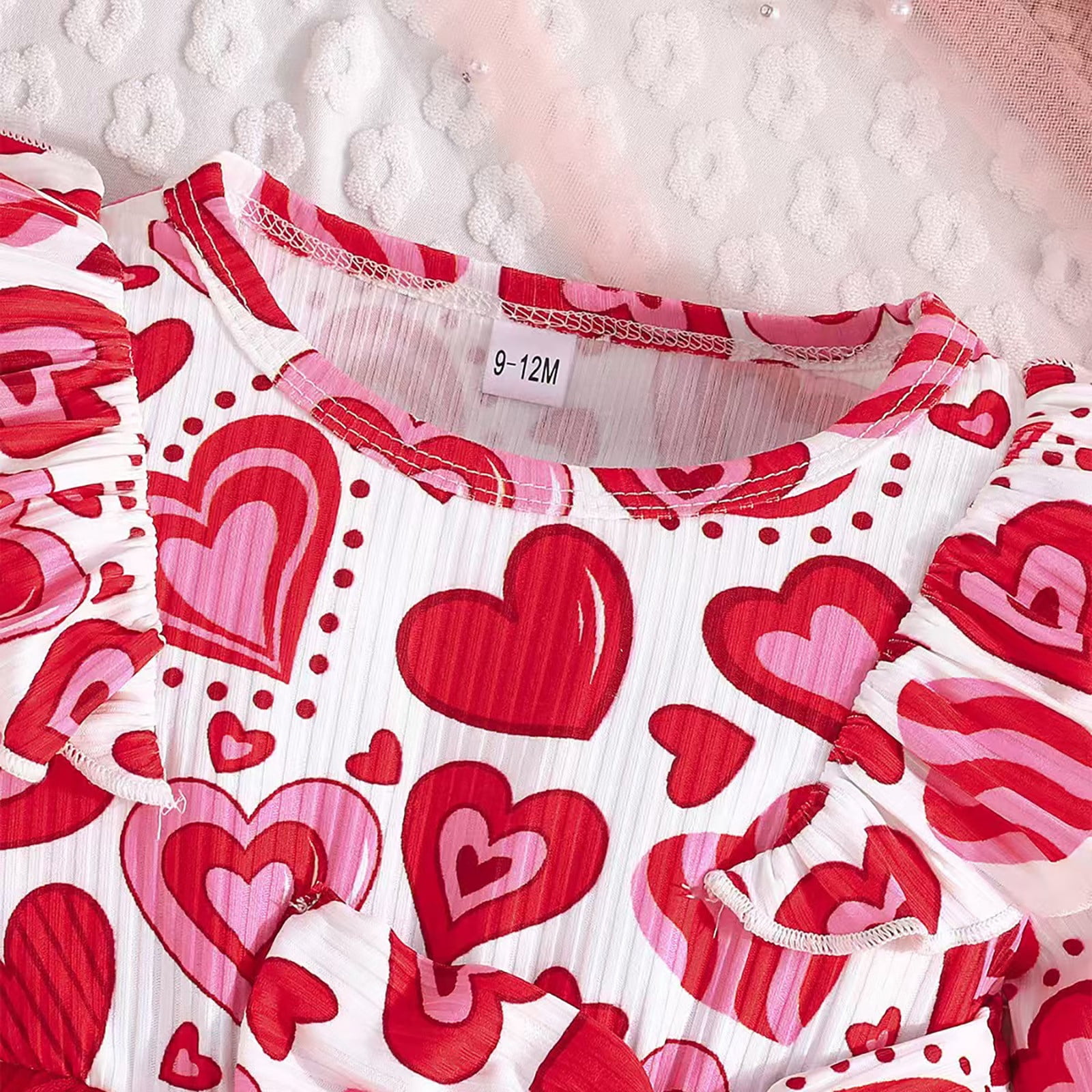 Tisuna Baby Girl'S Valentine Dress Heart Print Long Sleeve Crew Neck Dresses Elegant Cute Toddler Girls Festival Spring Casual Tulle Dress Red Size 9-12 Months