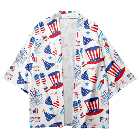 

Independence Day Kimono Robe Cloak Fantastic Classics Animation Paint Loose Shirts for Adult for Gift to Son