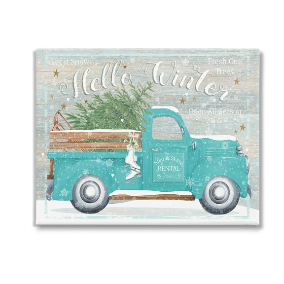 Stupell Industries Rustic Hello Winter Truck Holiday Painting Gallery Wrapped Canvas Art Print Wall Art, 20 x 16