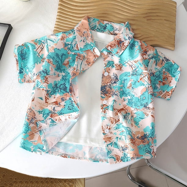 Blusa y camisa de manga corta con cuello vuelto Camisa de solapa de manga corta de verano para niños con estampados florales Top casual estilo playa Top de algodón para niños