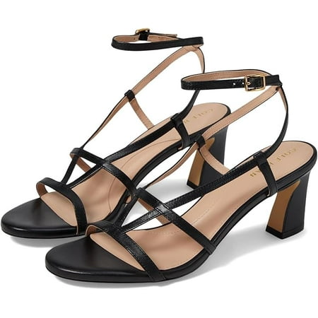 

Cole Haan Amber Black Leather Ankle Strap Rounded Open Toe Block Heeled Sandals (Black Leather 8.5)