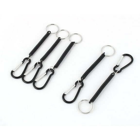 REGALWOVEN Plastic Flexible Carabiner Clip Stretch Coiled Cord Key Holder Black 5pcs