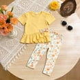 thumbnail image 2 of Xyant Toddler Girl Summer Clothes 12 18 24 Months 2T 3T 4T 5T Girls Outfit Short Sleeve Ruffle Bowknot Top+Floral Capri Pants 2Pcs Spring Set (Yellow,12-18 Months), 2 of 7