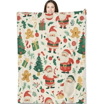 Christmas Santa and Gingerbread Blanket 50"x60", Christmas Plush Blankets, Ideal for Home Decor, Couch, Bed, Travel, for Women Kids