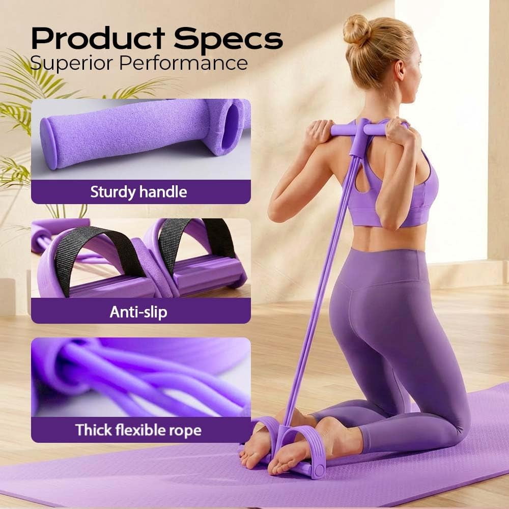 ABPETE Multi-Function Tension Rope,4 Tube Elastic Yoga Pedal Resistance Band with Handle,Natural Latex Tension Rope Fitness Equipment, for Abdomen/Waist/Arm/Leg Stretching Slimming Training