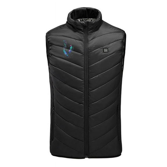 Lolmot Men Women Heated Vest Feather Print Jacket USB Electric Heated Body Warm Coats Rechargeable Heating Waistcoat Gilet Winter Sleeveless Stand Collar Vest Coat