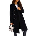 thumbnail image 3 of Fangasis Women Coat Double-breasted Outwear Turn Down Collar Jacket Ladies Casual Trench Coats Fashion Party Overcoat Black L, 3 of 5