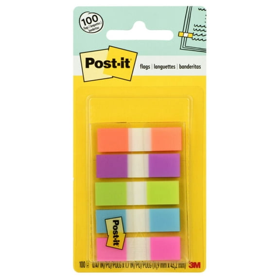 Post-it Flags, Assorted Bright Colors, .5" Wide, 100 Flags/Dispenser