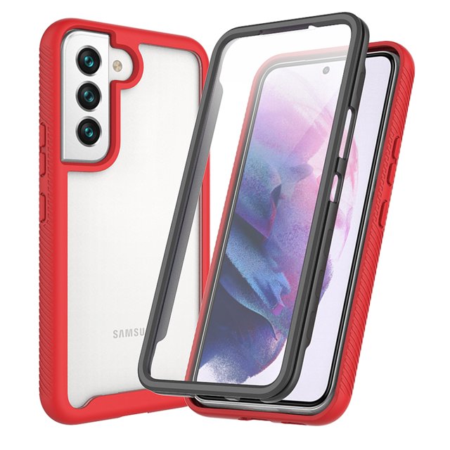 Tarise for Samsung Galaxy S22 Phone Case with Built in Screen Protector, Shockproof Soft TPU Bumper Rugged Clear Hard PC Back Shell Anti-Scratch All-inclusive Case Cover for Samsung S22 5G, Red