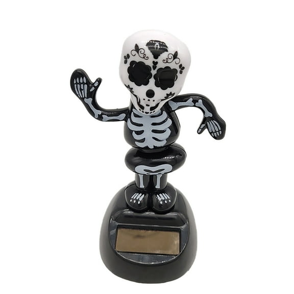 Dancing Skeleton Car Decoration with Solar Power - Halloween Bobblehead for Dashboard, Outdoor Auto Decor, Funny Moving Figure Toy - Black