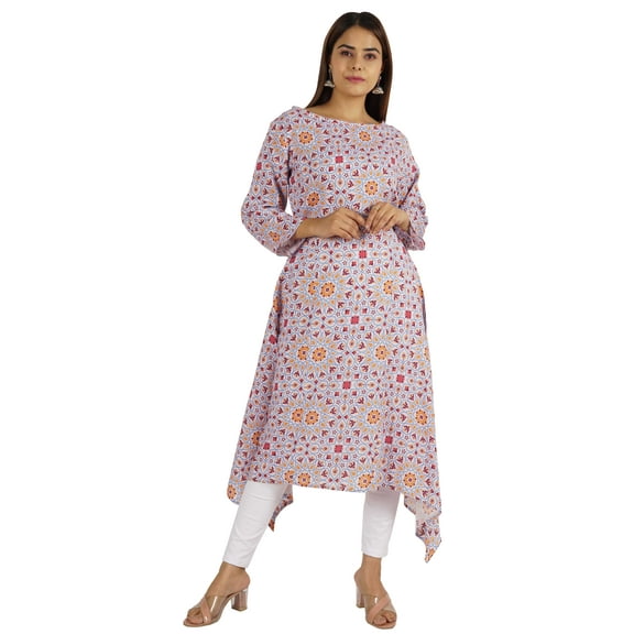Moomaya Solid Rayon Kurta For Women bell Sleeve Drawstring Neck Long Ethnic Kurti