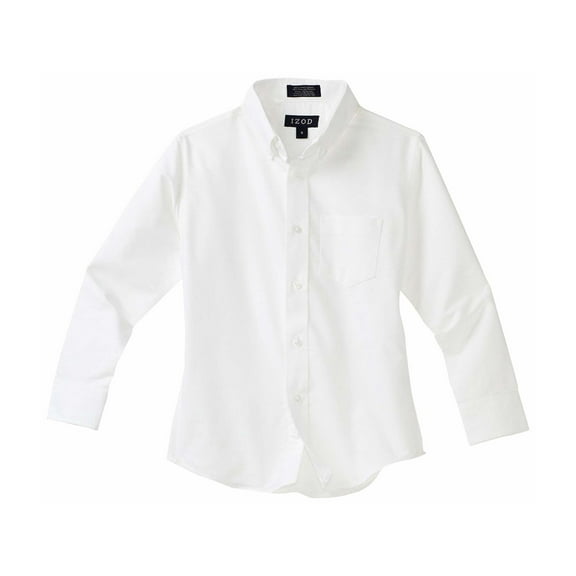 Izod boys Long Sleeve Solid Button-Down Oxford Shirt,White,4