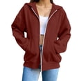 thumbnail image 6 of Hoodie for Women Dqueduo Women's Solid Color Thickened Fleece Zip-Up Hooded Long Sweater Jacket – Casual Winter Coat Red M, 6 of 7