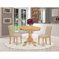 thumbnail image 1 of East West Furniture ANAB3-OAK-04 3Pc Rounded 36 Inch Dinette Table And Two Parson Chair With Oak Leg And Linen Fabric Light Fawn, 1 of 2