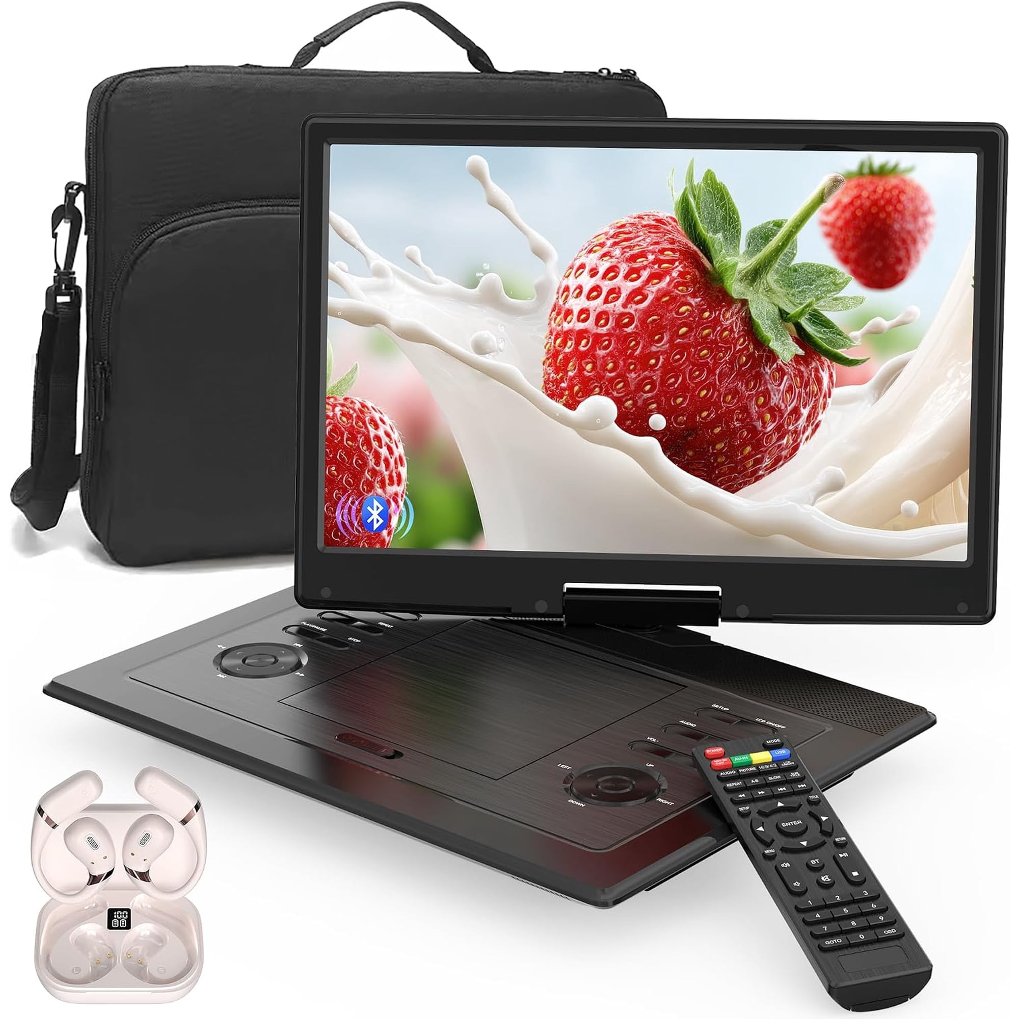17.3 Portable DVD Player with Bluetooth Headphones 15.4&Prime; Wide-Viewing-Angle HD Screen Carrying Bag HDMI Input for Car & Kids