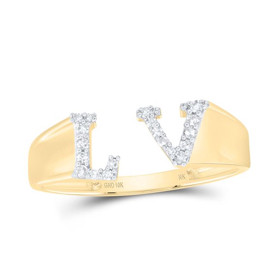 Natural Diamond NK Gift Initial "LV" Ladies Ring 0.1cttw