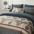 thumbnail image 3 of Tache Royal Rustic Paisley Mandala Lattice Floral Elegant Deep Navy Teal Reversible Duvet Cover, King, 3 of 9