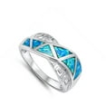 thumbnail image 4 of Greek Key Blue Simulated Opal Ring .925 Sterling Silver Band Cubic Zirconia Jewelry Female Size 10, 4 of 4