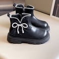 thumbnail image 2 of Ankle Boots for Girls Lace Pearl Bow Winter Warm Casual Leather Zipper Booties Round Toe Antislip Lug Sole Kids Short Boots 11 Little Kid Black, 2 of 6
