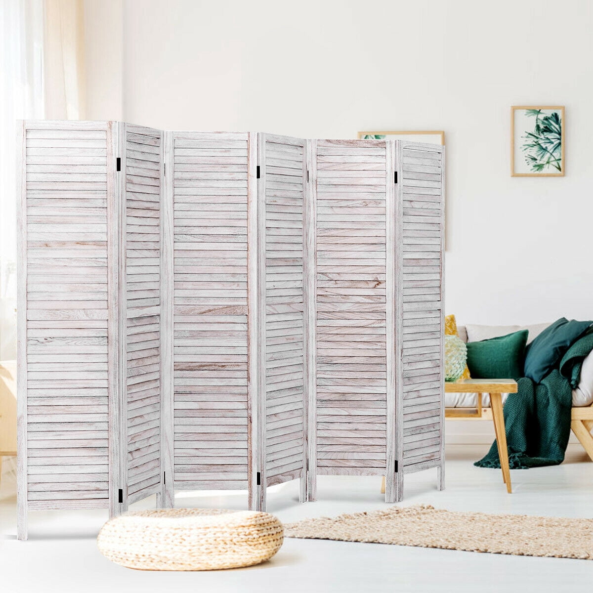 Costway 6 Panel Room Divider Furniture Classic Venetian Wooden Slat Home 67 in. Tall