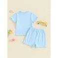 thumbnail image 4 of Musuos Little Girls Casual Clothes Set, 1-5 Years Solid Color Short Sleeve Crew Neck T-shirt with Elastic Waist Shorts Summer Outfit, 4 of 10