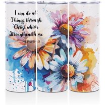 Jztco Christian Gifts for Women Straight Skinny 20 oz Tumbler Religious Gifts for Mom Bestie Inspirational Daisy Bible Verse Water Bottle Coffee Mug Insulated Tumblers Thermal Cup for Sports Travel
