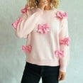 thumbnail image 5 of Lenpel Sweaters for Women Trendy Long Sleeve Crew Neck Knitted Pullover Tops Soft Casual Sweaters with Bowknots(Pink,Small), 5 of 5