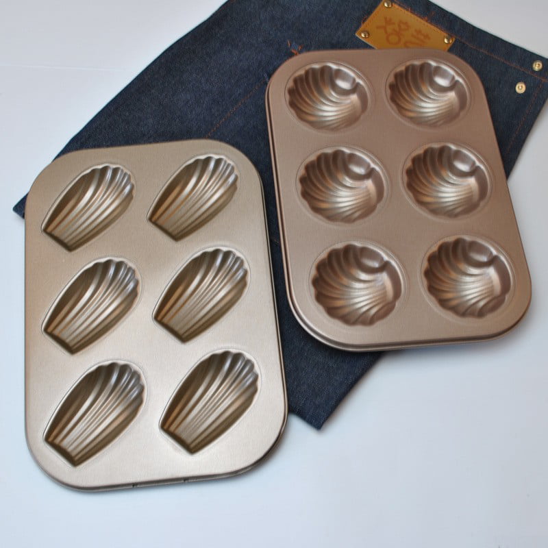 Shell&Banana-Shaped Carbon Steel Non-Stick Baking Plate Pallet Mould 6-Cavity of Funny Madeleine Cake Banana 