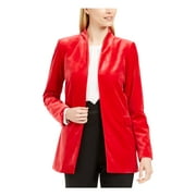 CALVIN KLEIN Womens Red Pocketed Lined Stand Collar Velvet Long Sleeve Party Blazer Jacket Petites 4P