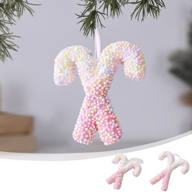 Adorno de bastón de Navidad | Colgante de plástico 3D rosa | Colgado festivo de ventanas o árboles | Forma Duradera | Decoración versátil para la exposición navideña | 15x10cm & 11x10cm | 1 pieza