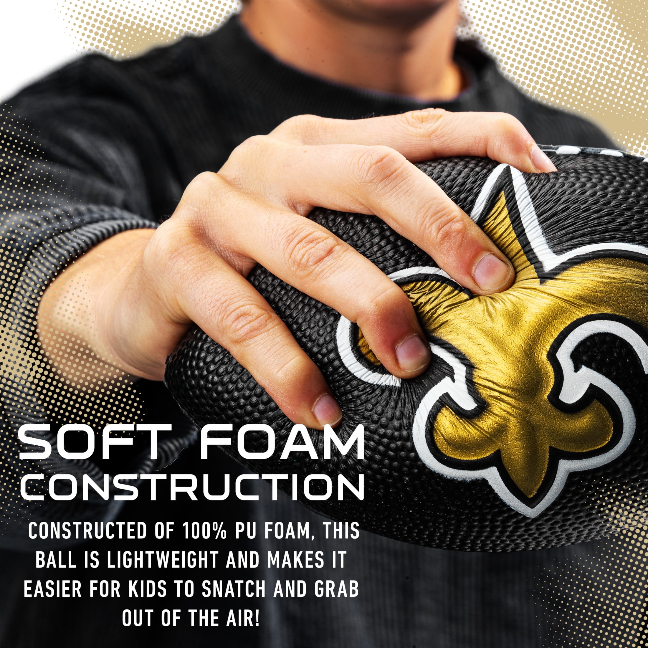 Franklin Sports NFL New Orleans Saints Football - Kids Foam Football - Soft Football - Mini Size - Perfect for Gameday - 8.5" 3D logos!
