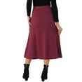 thumbnail image 3 of Falda midi de suéter elástica de cintura alta de punto acanalado para mujeres Inspire Chic en color burdeos, 3 of 6