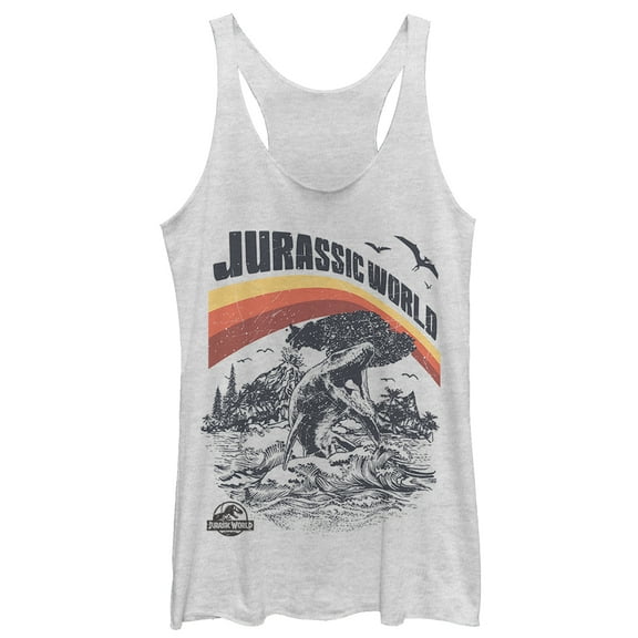 Women's Jurassic World: Fallen Kingdom Retro Sea Dino  Racerback Tank Top White Heather 2X Large