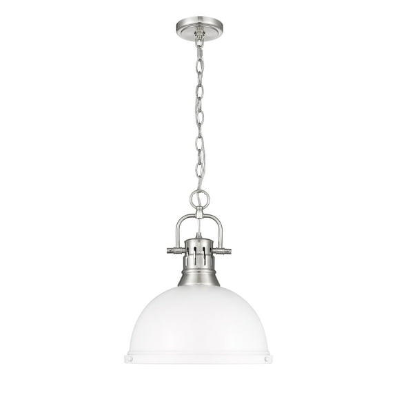 Yep by Golden Lighting Duncan 1-light 14in Chain Hung Pendant in Pewter and Matte White shade