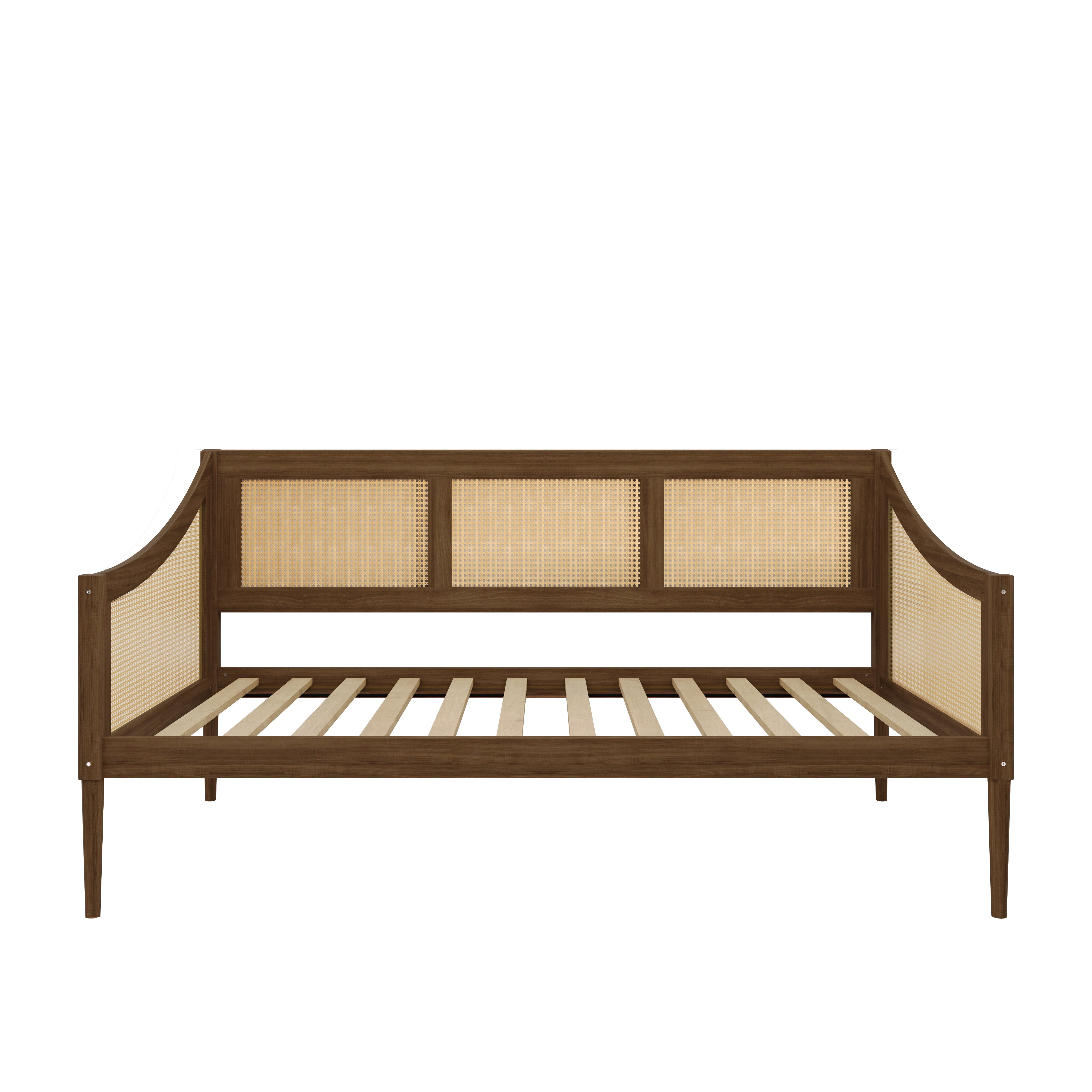 Home Design Elko Twin Daybed with Natural Wood Grain Frame, Rattan Accents, Durable Solid Wood, Stylish Seating and Sleeping Solution, Black
