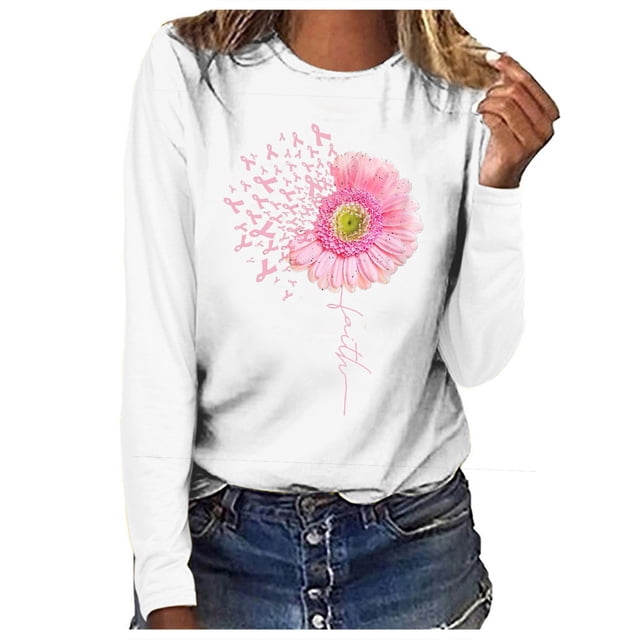 Fridja Haut Femme Cancer du Sein Décontracté Manches Longues Col Rond Chandail en Molleton Pull Blouse