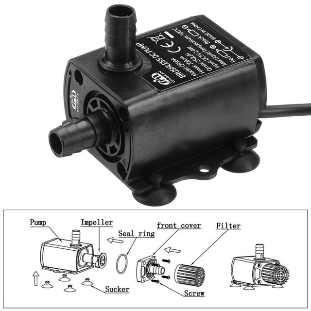 Flmtop Mini USB DC 5V 250L/H Brushless Waterproof Submersible Circulating Water Pump Black