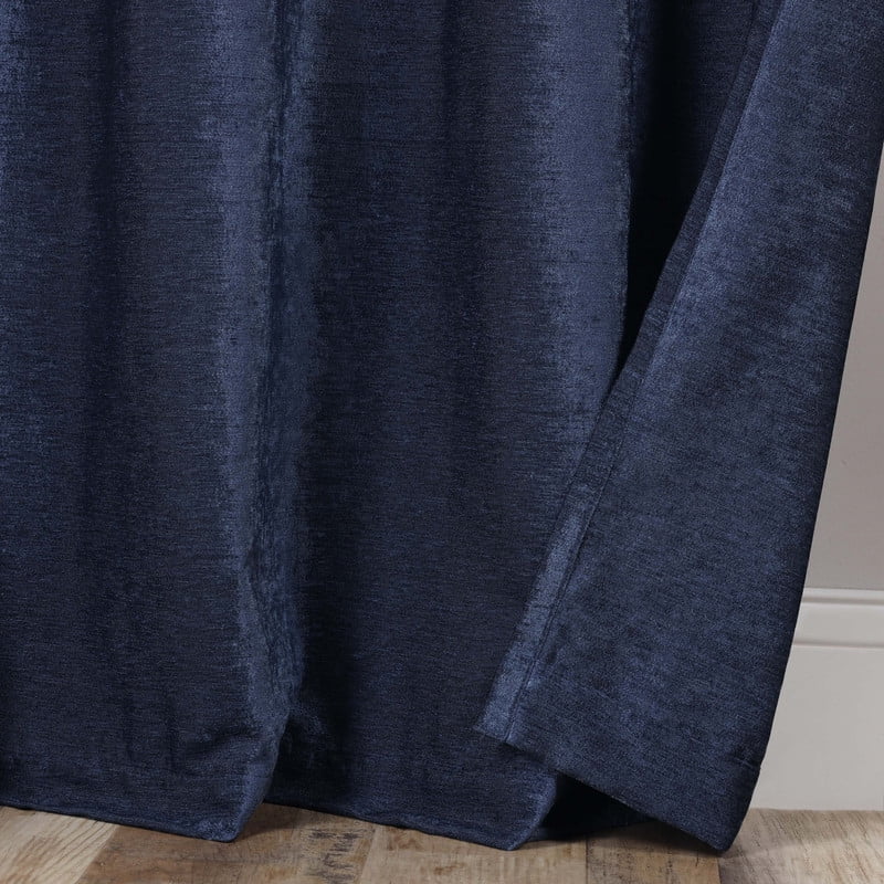 Superior Noor Semi-Blackout Chenille Curtains Set of 2, Room Darkening Curtain Panel Pair, Navy Blue, 52"W x 108"L