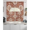 thumbnail image 2 of Red Boho Ethnic Kitchen Curtains Swag Valance and Tier Curtains Set 24 Inch Length, Southwest Aztec Rod Pocket Drape Panels Pair Swag Curtain for Bathroom/Cafe/Window, 2 of 6