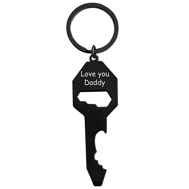 Llavero Love You Daddy de metal negro en forma de llave con abrebotellas