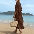 thumbnail image 5 of LYXSSBYX Women's Summer Hollow Eyelet V-Neck Midi Dress, 3/4 Sleeve Loose Flowy Casual Vacation Midi Dress for Wedding Guest Daily Beach, 5 of 8