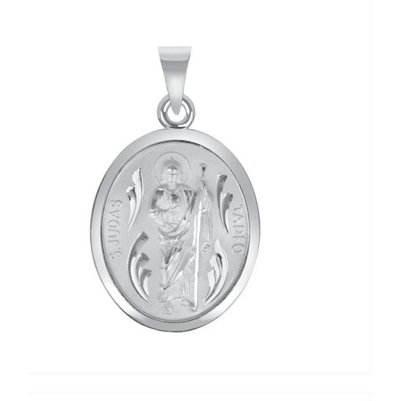 MST Sterling Silver 925 San Judas & Virgin Mary Two-Sided Oval Pendant, Small, Unisex, All Ages