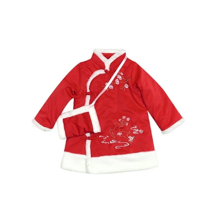 

Dadaria Boho Baby Girl Clothes Fall 3-10T Toddler Long Sleeve New Year Cheongsam Princess Dress+Satchel Bag Set Red 130 Toddler